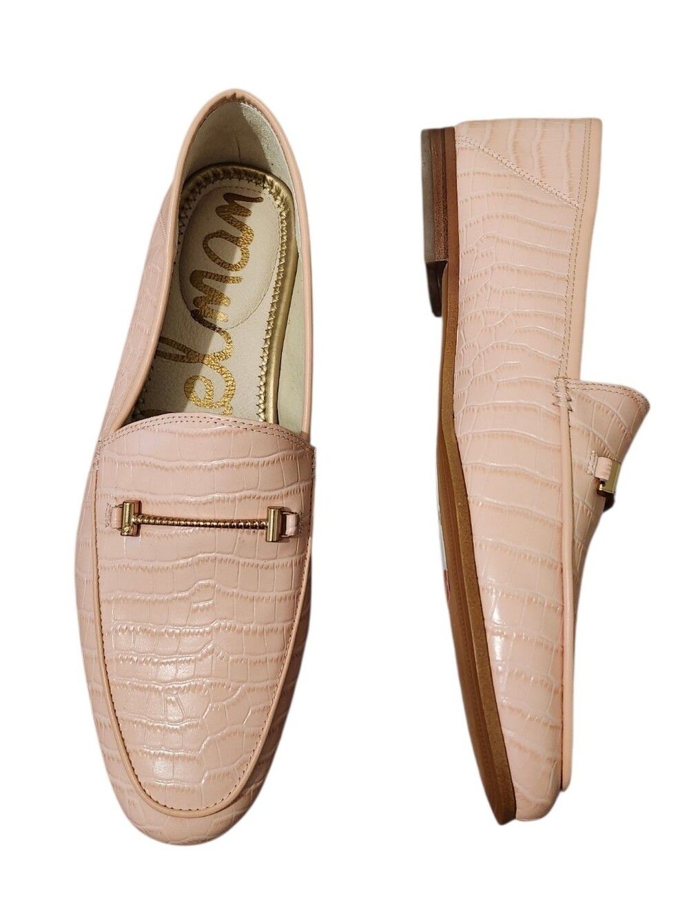 Sam Edelman Blush Croc-Embossed Loafers with Gold Accent - 10 Neutrsl, Soft